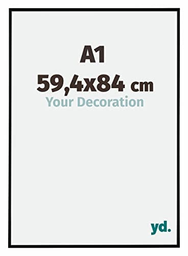Your Decoration - Bilderrahmen DIN A1 59,4x84 cm - Schwarz Matt - Bilderrahmen aus Kunststoff mit Acrylglas - Antireflex - DIN A1 59,4x84 Rahmen - Evry