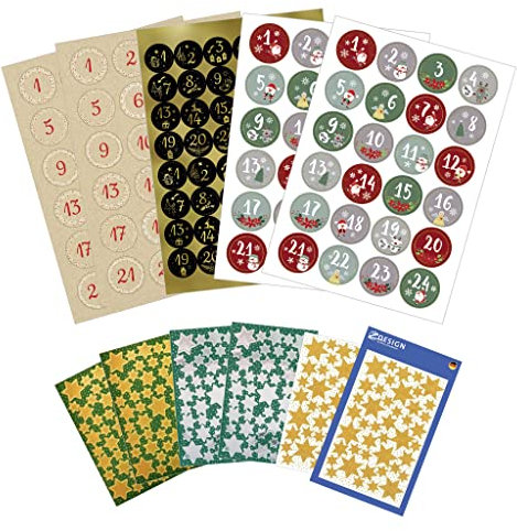 AVERY Zweckform Sticker Adventskalender Zahlen (Made in Germany, Aufkleber Weihnachten, selbstklebende Adventszahlen 1-24, DIY Weihnachtskalender, Weihnachtsdeko, Tüten, Sternsticker, Geschenke) 51012