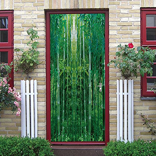LuSeven stickers paroi de douche Vert bambou feuilles de bambou plantes 77x200cm(30.31 inches * 78.74 inches) Imperméable Stickers Stickers De Porte Chambre À Coucher De Salon De 3D Moderne Détachable