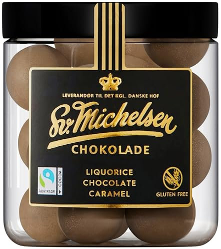 Sv. Michelsen Lakritze – Dänische Lakritz-Kugeln mit Karamell Schokolade - 150g | Handgefertigt, Glutenfrei, Gourmet Lakritz Geschenk | Hochwertige Süßigkeiten aus Dänemark