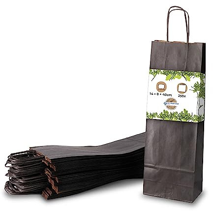 BIOZOYG Flaschentasche Geschenktüten 250 Stück 14 + 8 x 40 cm Schwarz - Papiertüten Weintasche kompostierbar nachhaltig - Flaschentüte Geschenkverpackung Wein Likör Rum