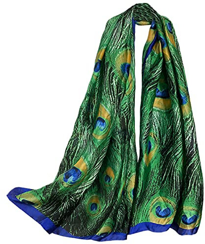 ehsbuy Damen-Chiffon-Schal, Geschenke für Frauen, weicher Schal, Seide, Halstuch, leicht, Damenschals & Wraps für Geburtstag, Hochzeit, Abendparty, pfau, One size