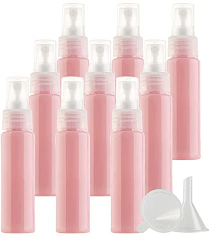 TIANZD 12 Pieces 30ml 1 oz Lightproof Pink Spray Bottles Plastic Fine Mist Spray Bottles Refillable Bottle for Cosmetic Perfume Cleaning, Travel with 1x Funnels
