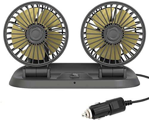 Riloer Ventola di Raffreddamento per Auto a Doppia Testa, Rotazione 360° Orizzontale e 180° Verticale, 12V