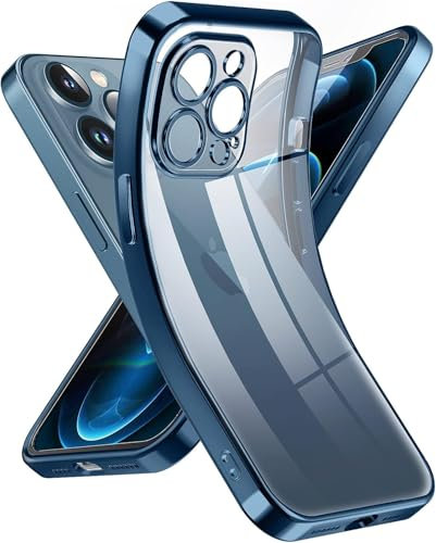 Supdeal Crystal Clear Hülle für iPhone 12 Pro, Niemals gelb mit Kameraschutz, Silikon Durchsichtig Handyhülle Weicher Passform, Ultra Dünn und Leicht Case Cover, 6,1, Blau