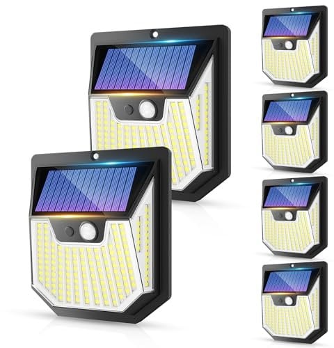 Luz de Exterior Focos Solares - 6 Paquete 3 Modes, con Sensor de Movimiento 270º Gran Angular IP65 Impermeable, Aplique Lampara de Iluminación para el Jardín