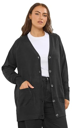Yours Curve Boyfriend Long Sleeve Soft Knit Longline Button Front Cardigan with Pockets - Women's - Plus Size Curve Black 26-28