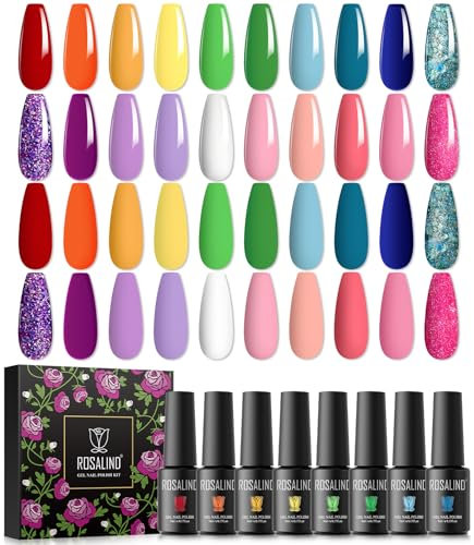 ROSALIND UV Nagellack, Gel Nagellack Gelb Rot Grün Blau Weiß Rosa Nude Lila Farben 5ml Gellack, UV Gel Nagellack Gelnägel Set für Nail Art Maniküre-Set DIY Gel Nail Polish 20pcs