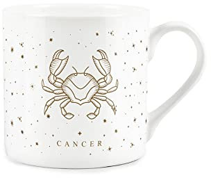 Purely Home Cancer Gold Star Sign Mug - Fine Bone China White Mug Coffee/Tea Present Zodiac Gift