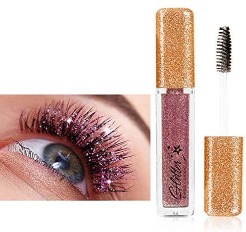 Hocossy Funkelnde Wasserdichte Farbe Mascara - Diamant Bunte Perlglanz, Langlebige Wischfeste Charmante Augen Make-up (Rose Red)