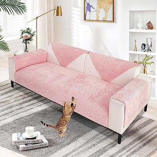 Aus Weichem Chenille Sofabezug 1/2/3/4 Sitzer L Form Sofa Couch überzug Ecksofa, Neue Universelle rutschfeste Sofa Überwurf, Solide Dicke Strukturierte Sofaschoner für Wohnzimmer(Rosa, 90x160cm)
