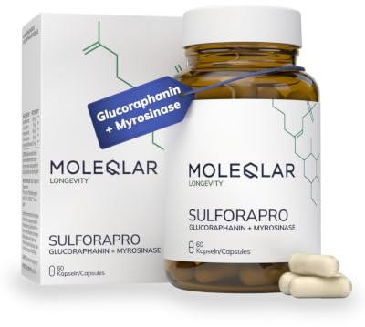 MoleQlar Sulforaphan Kapseln - 60 Stück Glucoraphanin + Myrosinase - aktivierter Sulforapro-Komplex mit Brokkoli-Extrakt - vegan und glutenfrei - Sulforaphan capsules