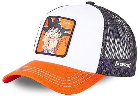 Cap Herren Dragon Ball, Tracker Kappe Herren, Goku, Perfekter Halt, Weiß/Lila/Orange, Einheitsgröße