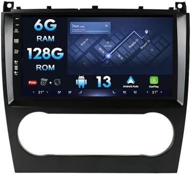 6G+128G 2 Din Autoradio Android 14 für Mercedes Benz W203/W209/C180/C200/C220/C230 (2005-2009) Kamera+MIC GPS Lenkradsteuerung DSP WiFi DAB Carplay BT5.0 RDS 9 Zoll IPS
