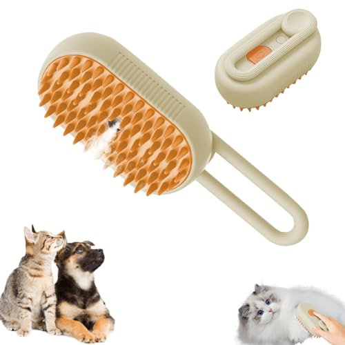 Steamy Cat Brush, Katzen-Dampfbürste, 3in1 Cat Steamy Brush, Spray Massage Comb, Katzenbürste mit Dampf, Self Cleaning Steamy Cat Brush, Cat Grooming Brush für Langhaar Und Kurzhaar (Kaffeefarbe)