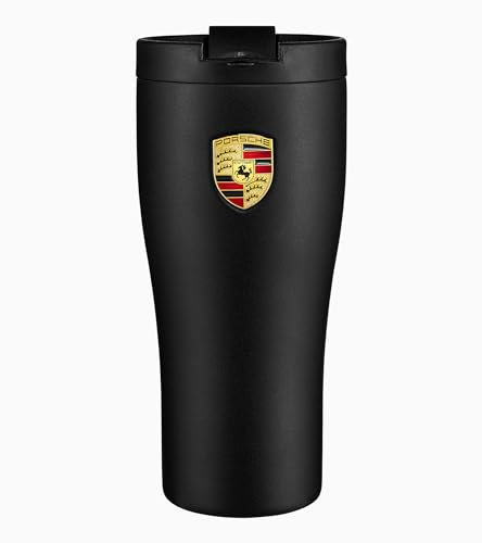 Porsche Thermo-Kaffeebecher, Mattschwarz - Edelstahl, Reisebecher, Thermo-Becher, 460 ml
