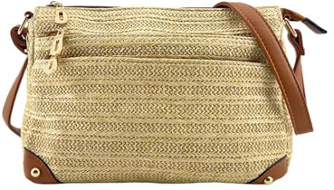MODELISA - Bolso Bandolera Rafia Multicompartimentos Estilo Casual Playa Mujer (Khaki)