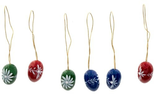 Figurenland Uhlig | Hochwertige Ostereier | Handbemalt & Einzigartig - Meisterwerke aus dem Erzgebirge | Osterschmuck Osterstrauch | zum aufhängen | 2.2 cm | 6 Stück | mit Blumenmotiv dunkel