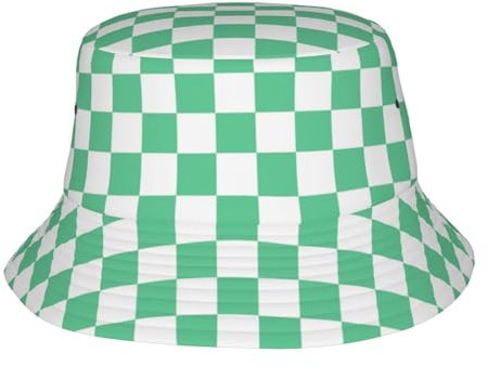 GeRRiT Fischerhut für Herren und Damen, Strand, Sonnenhut, Fischerhut, Unisex, Outdoor-Kappe, Grün / Weiß kariert 1, One size
