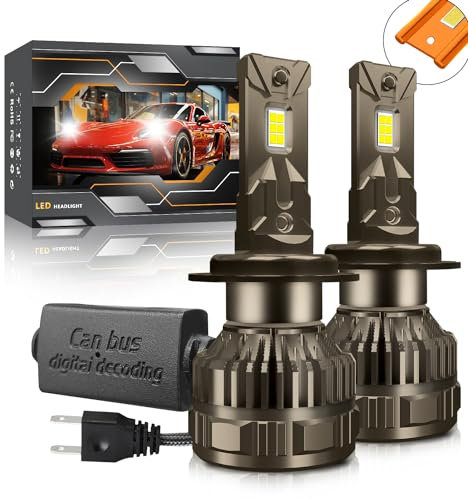Kairiyard Ampoule H7 LED, 120W 30000LM 6000K Blanc Froid 200% Luminosité Super Lumineux Angle de Faisceau réglable à 360 degrés Xenon H7 LED Anti Erreur Voiture Kit de Conversion IP67 étanche.
