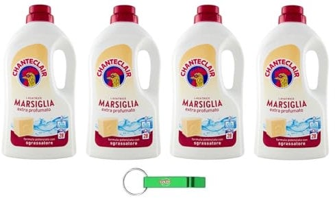 4x Chanteclair Lavatrice Marsiglia Detersivo Liquido - Flüssigwaschmittel für die Waschmaschine - Waschmittel Formel mit Entfetter 28 Wäschen 1260ml + Beni Culinari Kostenloser Schlüsselanhänger