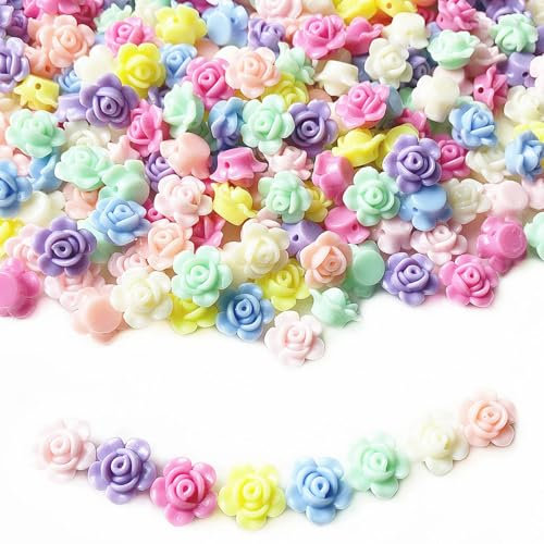 UNOZAVER 350 Stück Acryl Rose Perlen, Bunte Blumen Perle für Armbänder, Acryl Spacer Perlen für DIY-Schmuckherstellung, Halsketten, Ohrringe, Schlüsselanhänger (Rose)