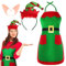 3 Sets Weihnachtself Schürze Kostüm, Weihnachtsschürze, Schürze Weihnachten, Weihnachten Kochschürze mit Elfenmütze Haarband und Elfenohren, Weihnachten Kostüm Damen und Herren, Karneval, Mottoparty