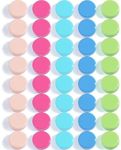 DUJEQM 40 Pcs Fridge Magnets - Small Round Strong Magnet, Heavy Duty Mini Whiteboard Magnets for Notice Board, Refrigerator, Office, School & Crafts - Decorative Cute Magnets for Fridge in 5 Colours