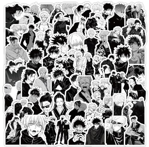 60 Blatt Cool Anime DIY Wasserdichte Aufkleber,Cute Cartoon Aufklebers für Kinder Fans,Kawaii Karikatur Manga Aufkleber,Schwarz Weiß Comics Stickers für Tasse Gitarre Motorrad Koffer Laptop Skateboard