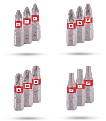 Original Einhell Standard-Bits, 25 mm, PZ1/PZ2/PZ3/T20 (Chrom Vanadium, präzises Schrauben, gute Kontrolle, roter Farbring, C 6.3 Schaft)