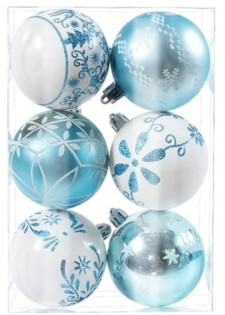 harayaa 6X Christbaumschmuck Ornamente Deko Weihnachtskugeln Christbaumschmuck, Blau Weiss