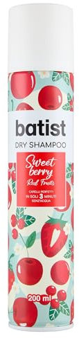 Batist Trockenshampoo Sweet Berry, Trockenshampoo mit Kirsch- und roten Früchten, duftendes Trockenshampoo für Frisuren und Styling, für alle Haartypen, 200 ml, Made in Italy