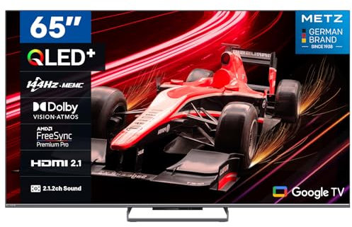Metz TV QLED 65, MQE8000 4K 144Hz Google TV con Dolby Vision, Dolby Atmos, TV Gaming ALLM, HDR10+, Modalità Sport MEMC, 3×HDMI, 2×USB, DVB C/-T/T2-S/S2, CI