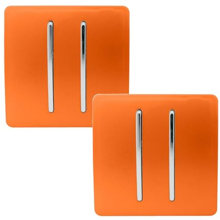Trendi 2 Gang 2 Way Artistic Modern Glossy 10 Amp Rocker Tactile Light Switch Orange (Pack of 2)