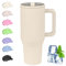 Thermobecher mit Strohhalm und Henkel, 40oz/ 1200ml Kaffeebecher to go Thermo, 100% Auslaufsicher Edelstahl Isolierbecher | Flip-Strohhalm Deckel | Spülmaschinenfest | BPA Frei (Beige)