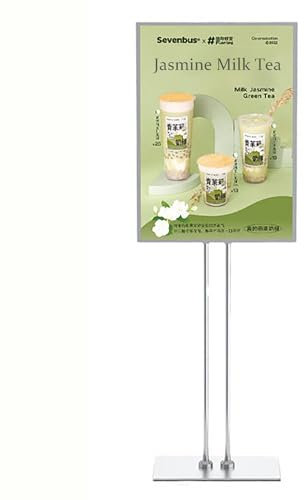 MEYINGOU Support d'affichage au Sol, Support d'affiche LED, Support de Panneau sur Pied, Support de Panneau Lumineux, Support de Panneau réglable en Aluminium(Silver Frame,60.5 * 85cm)