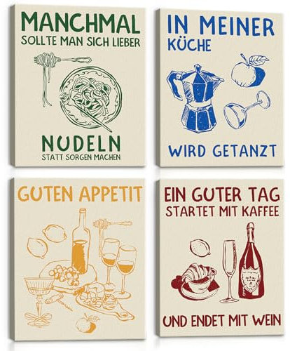 BINCUE 4 Teilig Kaffee Bar Wanddeko,Esszimmer Küchenbilder Deko,Guten Appetit Esszimmer Leinwand Wandbilder,Cafe Kaffee Coffee Rustikales Poster,Lebensmittel Wandkunst Für Bäckerei Kaffeeshop,20x25cm