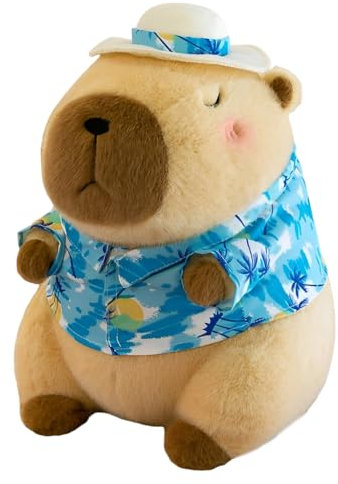 XPJBKC Capybara Kuscheltier, 30cm Capybara Plüschtier mit Sonnenhut & Blumenhemd, Niedliche Kuscheltier Capybara, Super Weiche Capybara Plüschkissen mit Brot, für Auto, Sofa, Kinderzimmer