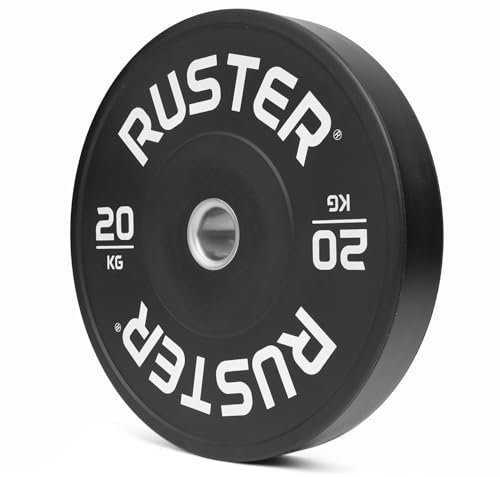 RUSTER Discos Olímpicos Bumper - Pesas 5kg 10kg 15kg 20kg 25kg - Discos Pesas para Gym, Gimnasio en Casa, Halterofilia, Crosstraining y Pesos Fitness (Negro, 20kg)