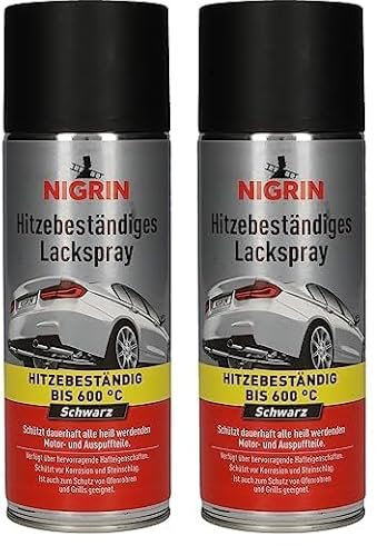 NIGRIN Lackspray, 400 ml, mattschwarzer Autolack, hitzebeständig, schützt Motor und Auspuff vor Rost, schnell trocknend, schwarz (Packung mit 2)