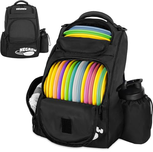 NEGREW Discgolftasche für 25+ Scheiben, große Kapazität Golftaschen mit mehreren Taschen, robuster Discgolf-Rucksack, tolles Geschenk oder Discgolf-Zubehör für Männer (schwarz)