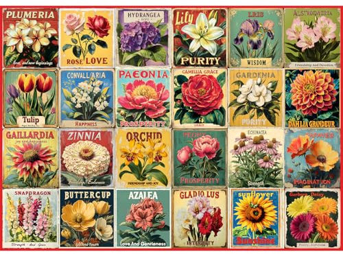 Vintage Flower Puzzles for Adults 1000 Pieces, Unique Beautiful Floral Collage Art Jigsaw Puzzles, Spring Nature Plant Themed, Retro Colorful Challenging for Adults
