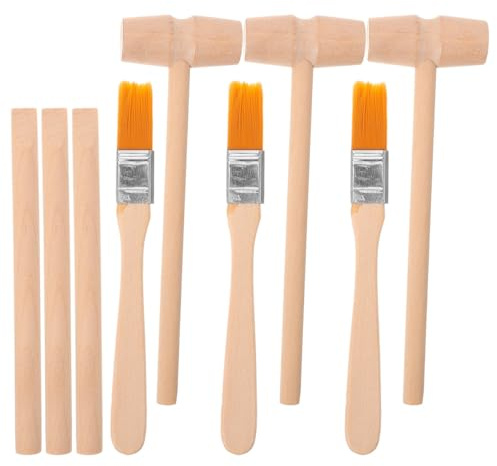 3 Sets Excavation Tools for Kids, Wooden Gemstone Digging Kit with Hammer Brush Lightweight STEM Science Learning Kit for Dinosaur Dig Exploration, 9-Piece Bulk Set for Birth