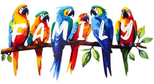Giyiprpi Metal Parrot Wall Art, Birds on Branch Wall Decor Family Sign for Front Door, Wall Hanging Decoration for Garden Living Room Balcony Patio Indoor Outdoor