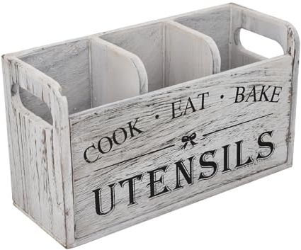 Oytrui Porte-ustensiles avec 3 compartiments pour comptoir en bois - Décoration de cuisine -