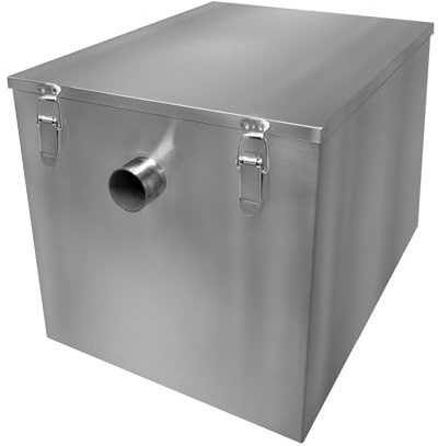 Commercial Grease Trap 96L Under Sink Interceptor 10KG Stainless Steel Waste Fat Oil Water Separator Filter Restaurant Kitchen Takeaway Hotel Café 50mm Inlet Outlet Compact 42cm H x 45cm W x 52cm D