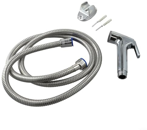 3 in 1 Duschbrause Duschkopf mit Edelstahlschlauch & Halterung, für internationale 1/2 Zoll WC-Schnittstelle, Silber