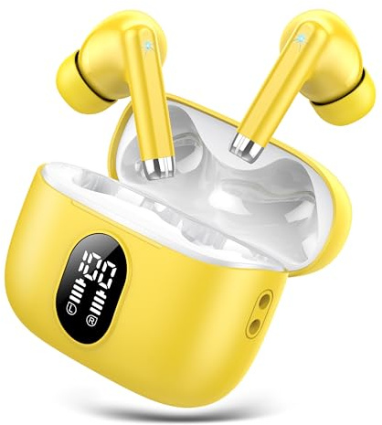 QXQ Nuevo Auriculares Bluetooth, Auriculares Inalambricos Bluetooth 5.4 HiFi Estéreo con 4 ENC Mic, 40H Cascos Inalambricos Bluetooth con Pantalla, Audifonos Inalambricos para Android iOS, Amarillo