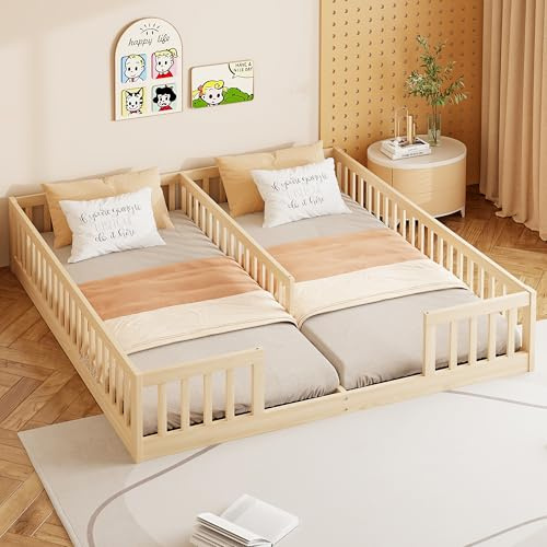 Soweiz Letto a pannello 90 x 200 cm, con ringhiera, con rete a doghe (senza materasso), per famiglie con due bambini, legno di pino (naturale)