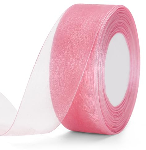 jijAcraft 4cm Organzaband Pastellrosa: 45M Transparent Geschenkband Hochzeit, Tüll Schleifenband, Dekoband Rolle für Geschenkverpackung, Baby Shower & Gartenparty
